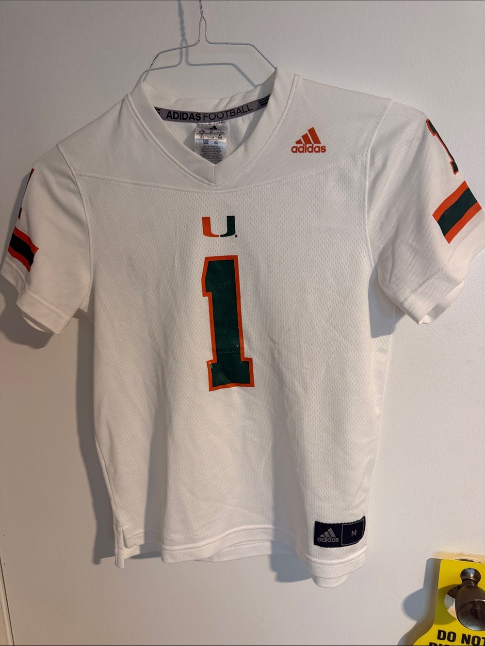 adidas White Miami Hurricanes #1 Football Jersey with Green & Orange Trim